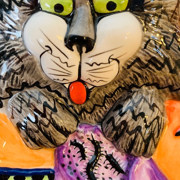 Fitz and Floyd Kitty Witches Ceramic Candy Dish 10" Creepy Crawlies NO BOX Cat - Picture 5 of 16